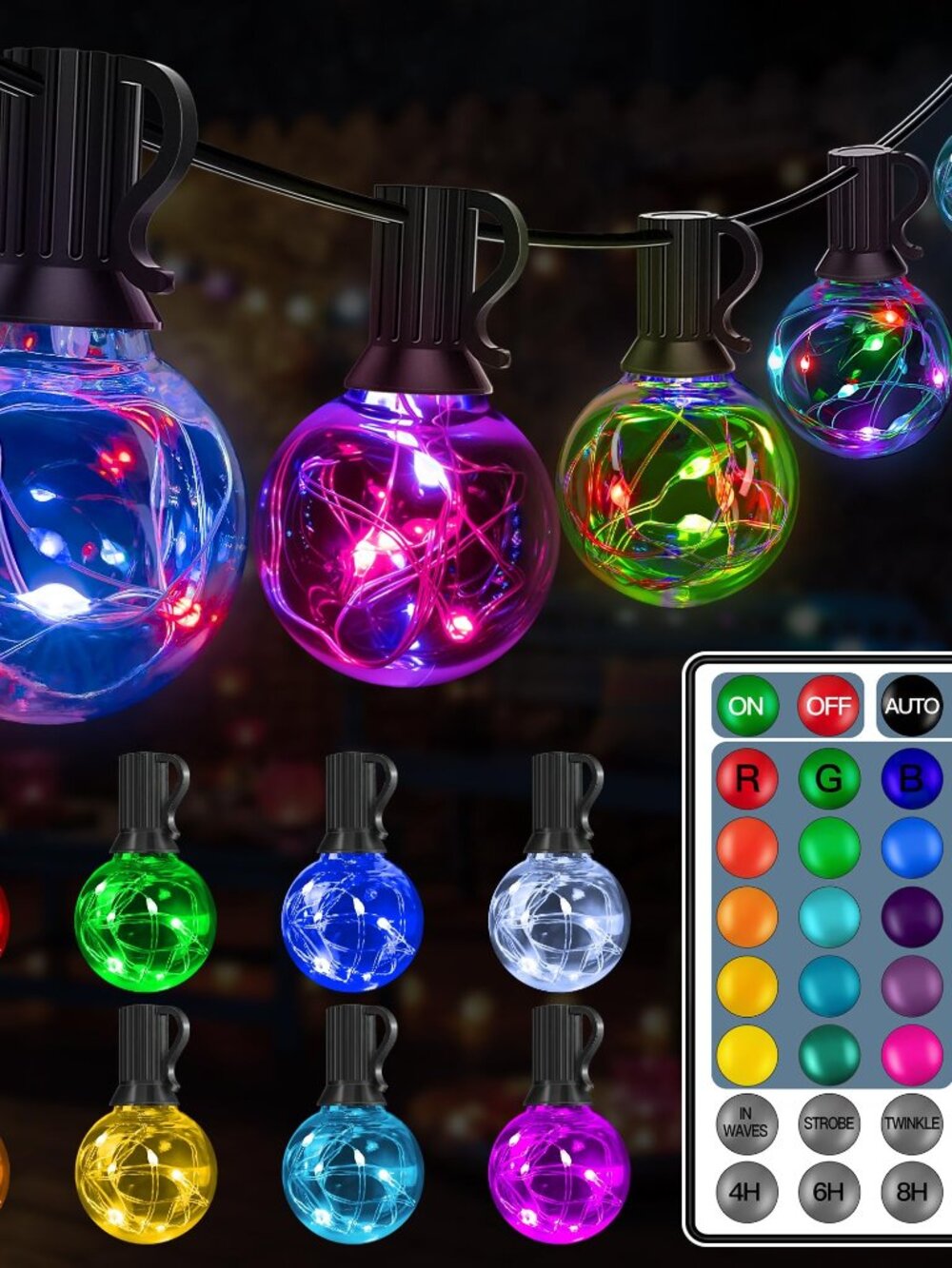 Christmas Lights 30FT 30Bulbs, RGBW Color Changing Outdoor Light, Plug in Remote